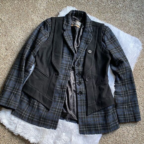Guess Jacket Pea Coat Plaid Wool Blend Button Front Y2K Lined Women’s Sz Medium - Picture 13 of 15